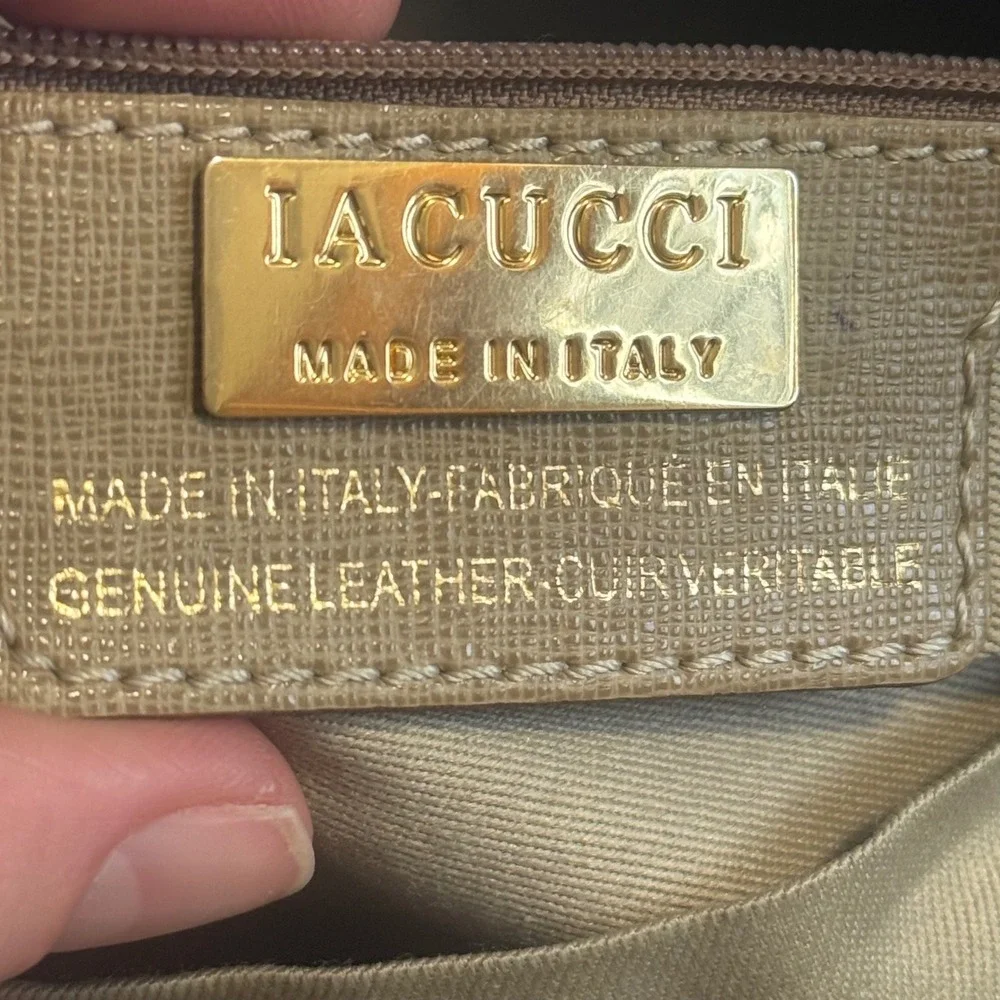 Iacucci Made in Italy Genuine Leather Woven Satchel‎ Taupe Tan